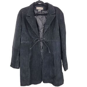Vintage 80s Leather Jacket XL Black Suede Leather Long Tie Unisex Boho Cosplay